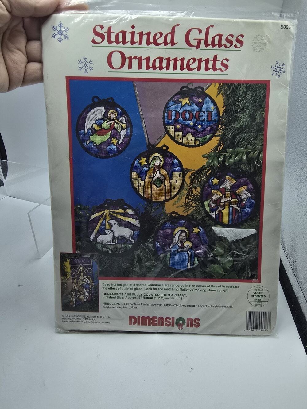 Dimensions 1994 Stained Glass Ornaments Needlepoint Cross Stitch Kit 4” Set Of 6